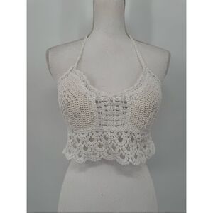 NWT White Crochet Crop Halter Top One Size